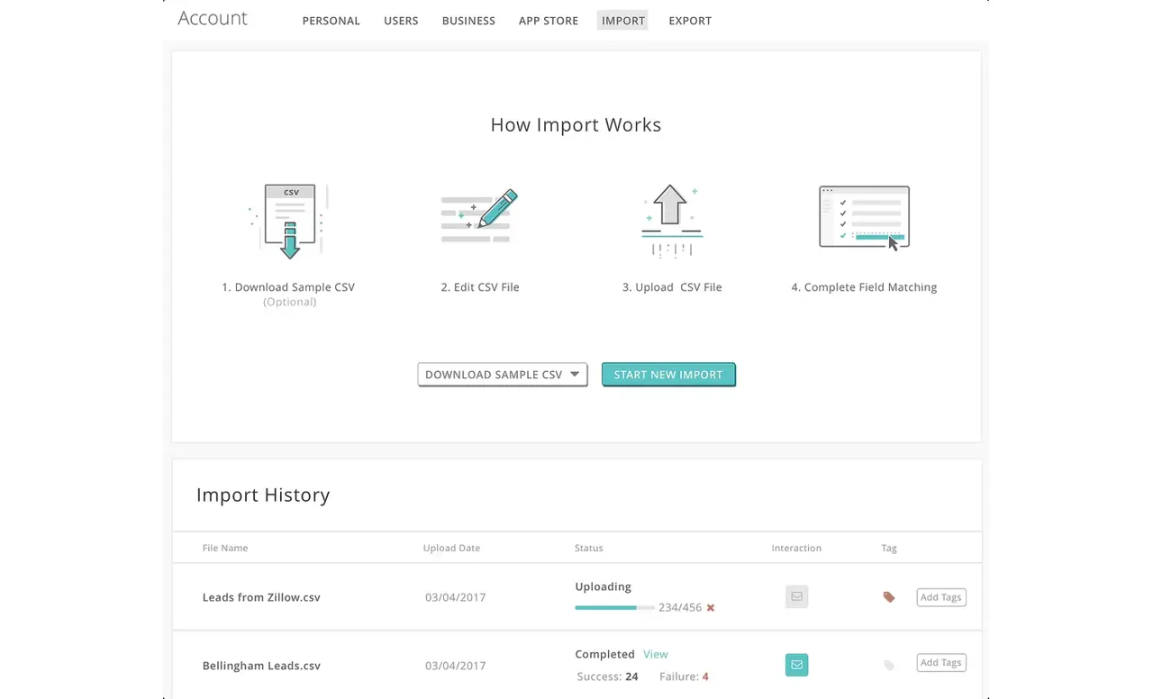 CSV import at Brivity