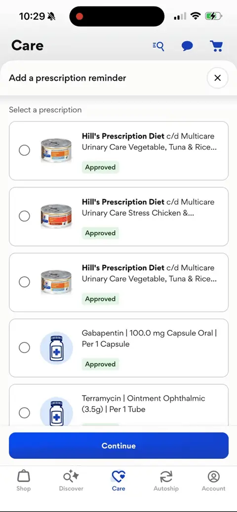 Prescription reminders at Chewy
