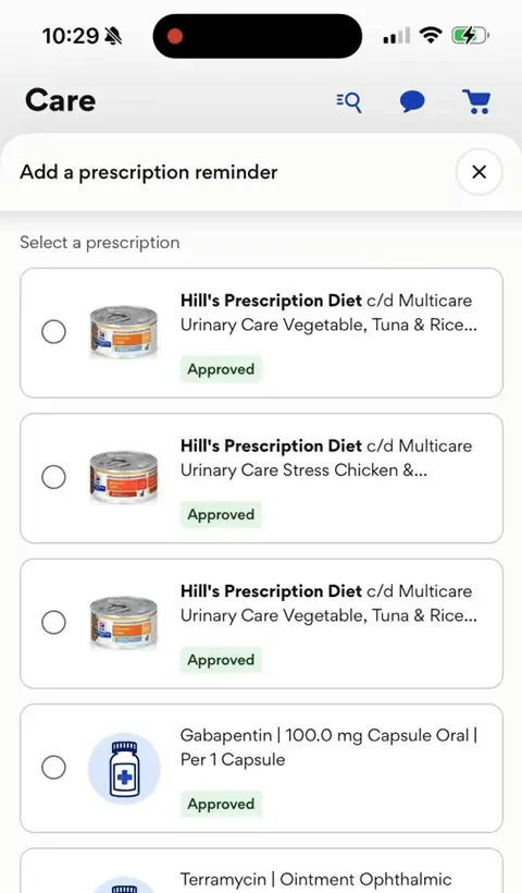 Prescription reminders at Chewy