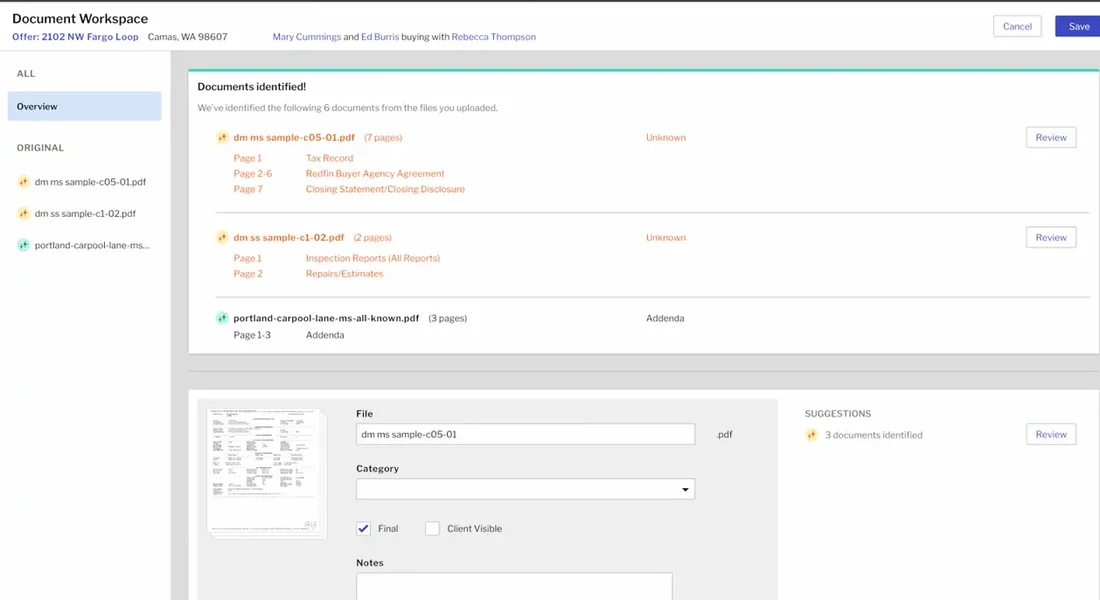 Document workspace at Redfin