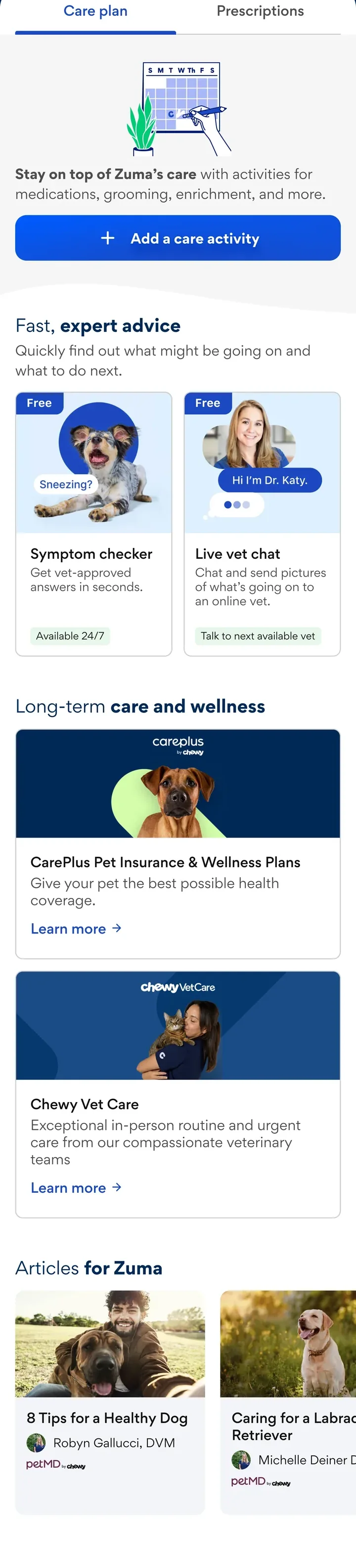 Care plan with care activities