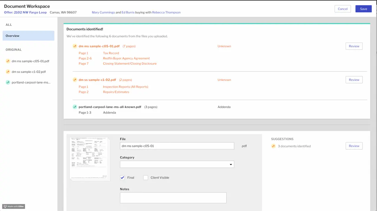 Document workspace at Redfin